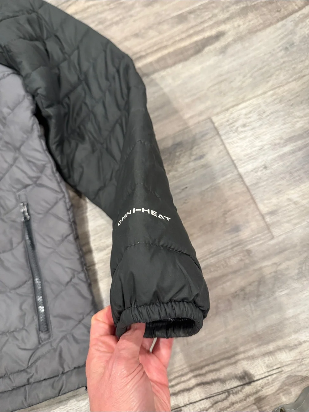 Columbia Omni-Heat Hooded Puffer Jacket Men's Size Medium Black Gray Full Zip